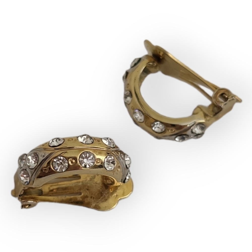 Goldtone Rhinestone Embellished Halfmoon Clip On Earrings